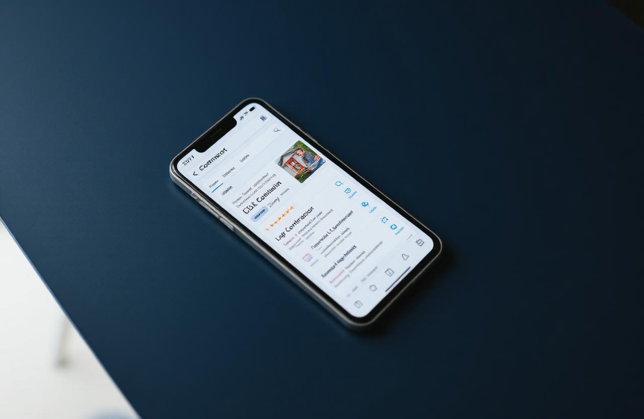 Smartphone on a desk showing local search results with paid ads above the organic listings