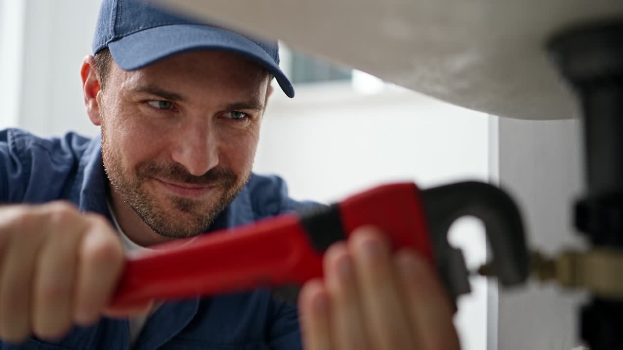 Service technician working on residential electrical equipment during a job